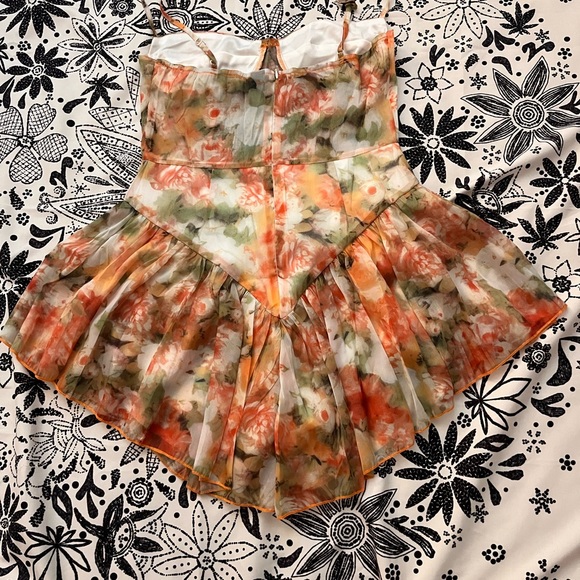 Allover Floral Print Ruffle Trim Bustier Cami Dress - Picture 3 of 3